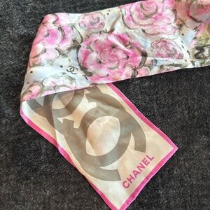 Chanel Pink and Gray Twilly Scarf